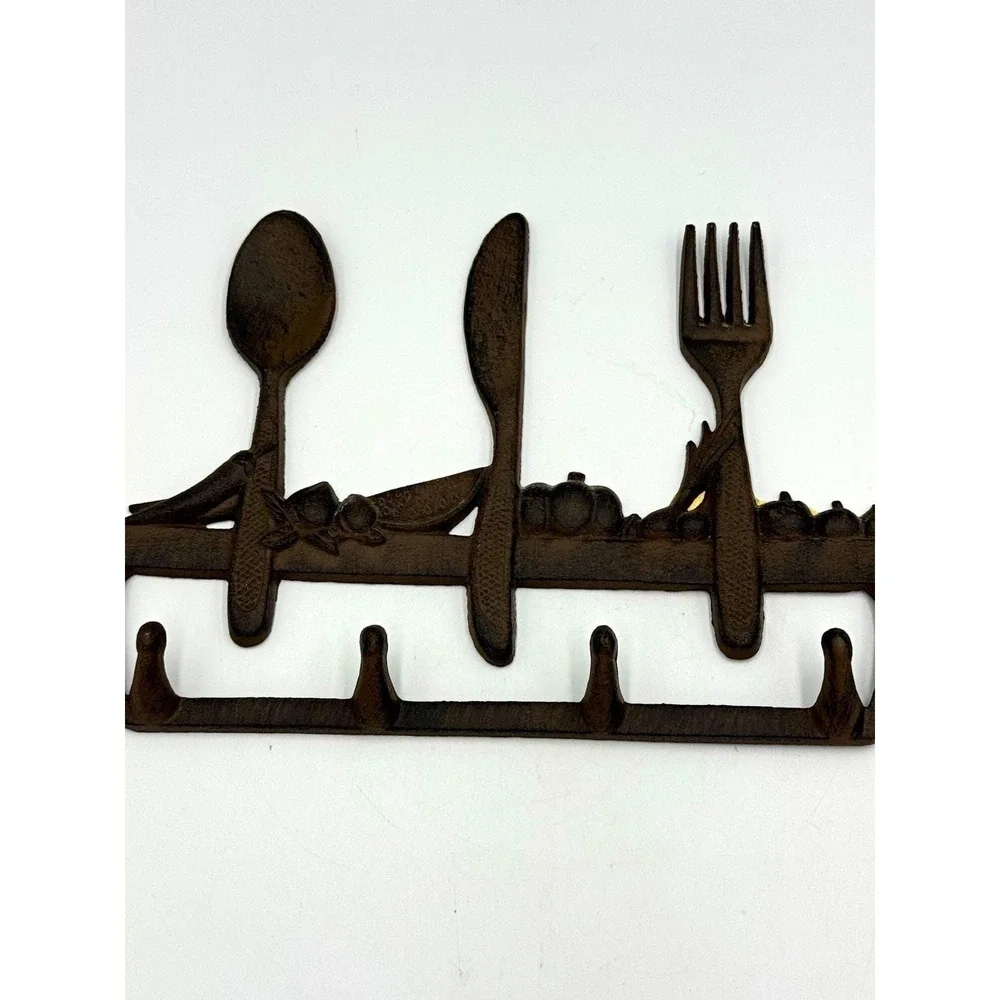 Metal Country Kitchen Wall Mounted Hook Rack 5 Hooks Matte Brown 10.5in